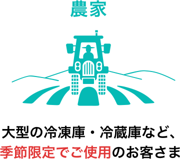 農家　大型の冷凍庫・冷蔵庫など、季節限定でご使用のお客さま