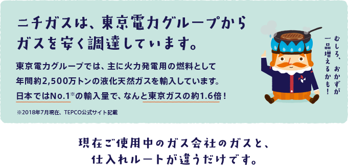 現在ご使用中のガス会社のガスと、仕入れルートが違うだけです。